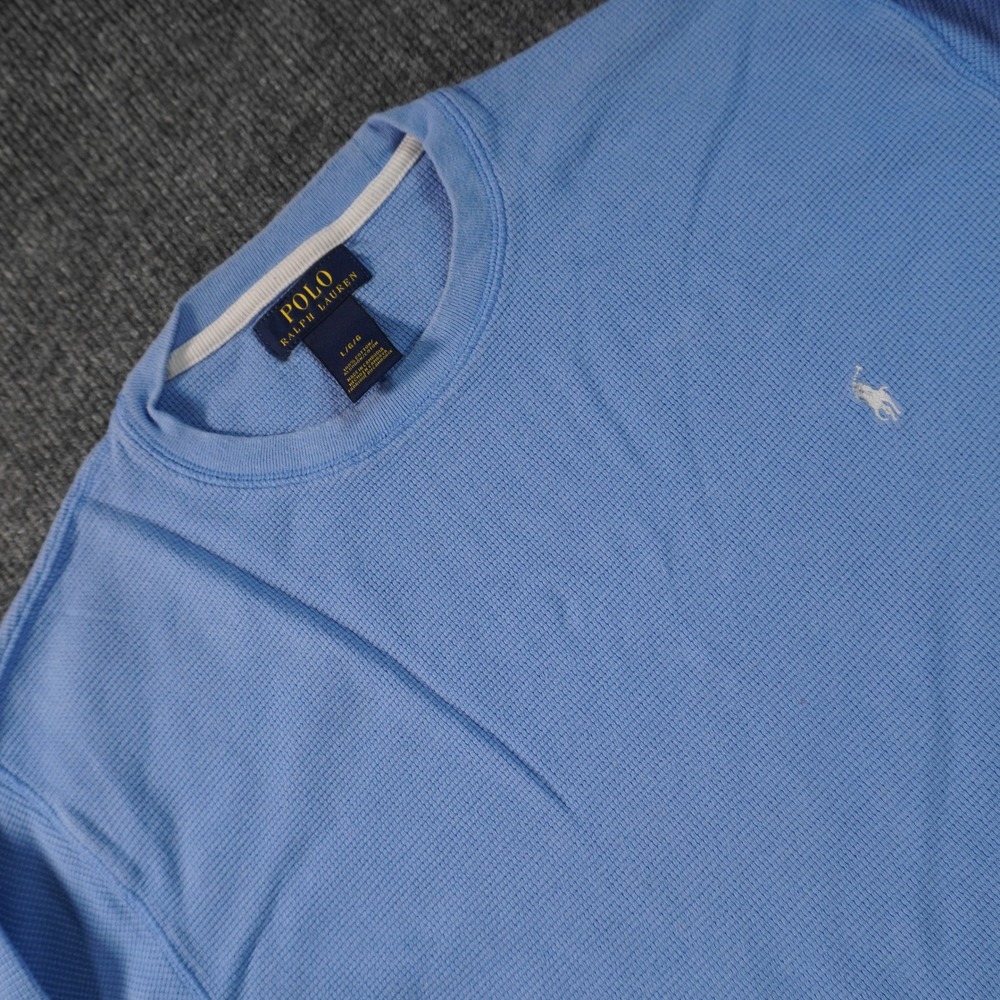 Polo Ralph Lauren Thermal Shirt Mens L Light Blue Waffle Knit Long Sleeve Pony